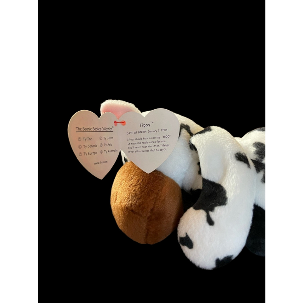 Ty Beanie Baby Cow Plush Stuffed Animal Tipsy White Black - Picture 7 of 7